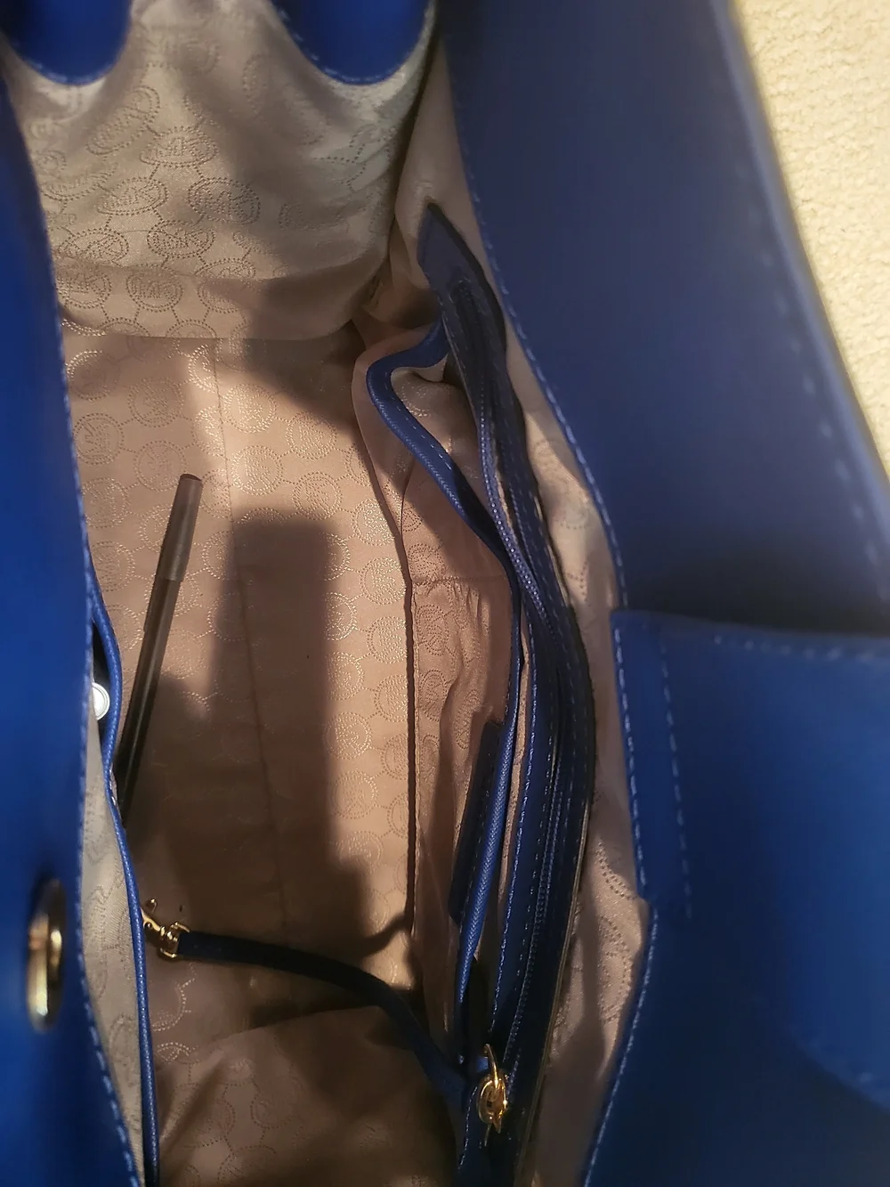 Michael Kors Blue Leather Satchel And Laptop Briefcase with Gold Hardware